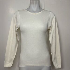 Vintage 90s Coquette White Waffle Knit Thermal Long Sleeve Top